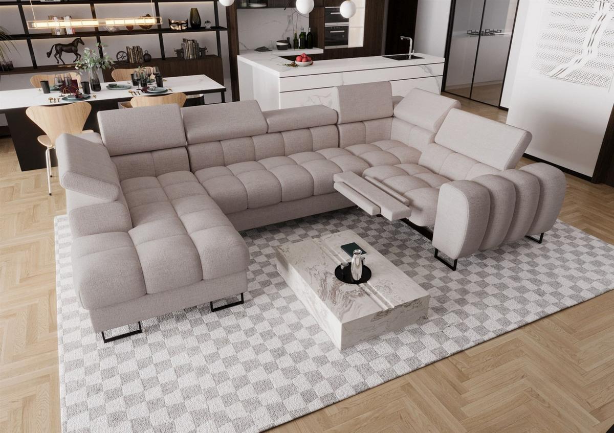 WOHNLANDSCHAFT Bastien Relax - Hellgrau, Holzwerkstoff/Textil (198/95/350cm) - Fun Möbel