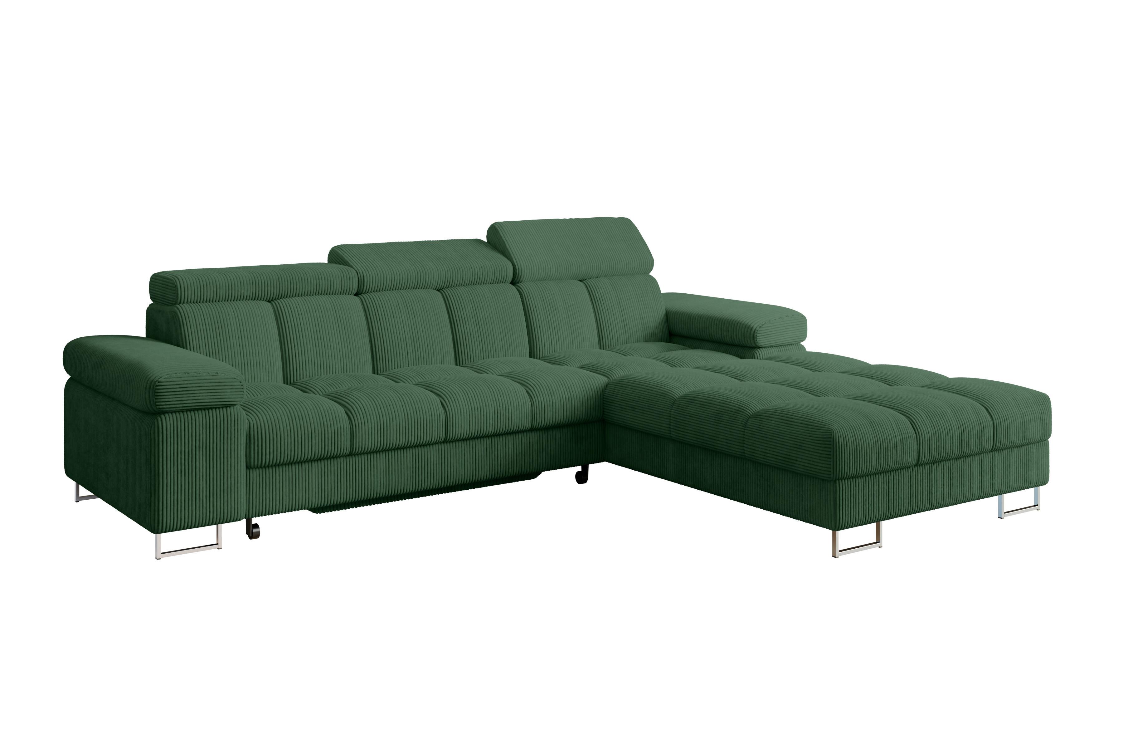 ECKSOFA mit Schlaffunktion Ottomane Rechts COMA L 271x203x79 Grün Cord - Waldgrün, Holzwerkstoff/Textil (203/271cm) - ALTDECOR
