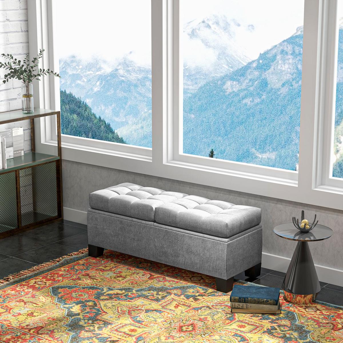 TRUHENBANK mit Leinenoptik - Schwarz/Grau, Holzwerkstoff/Textil (41/47/116cm) - HOMCOM