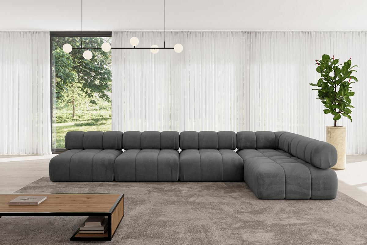 ECKSOFA modulares Sofa Samaro-L3 - 380x190x70 cm Dunkelgrau Velours - Dunkelgrau, Holzwerkstoff/Textil (380/190cm) - ALTDECOR