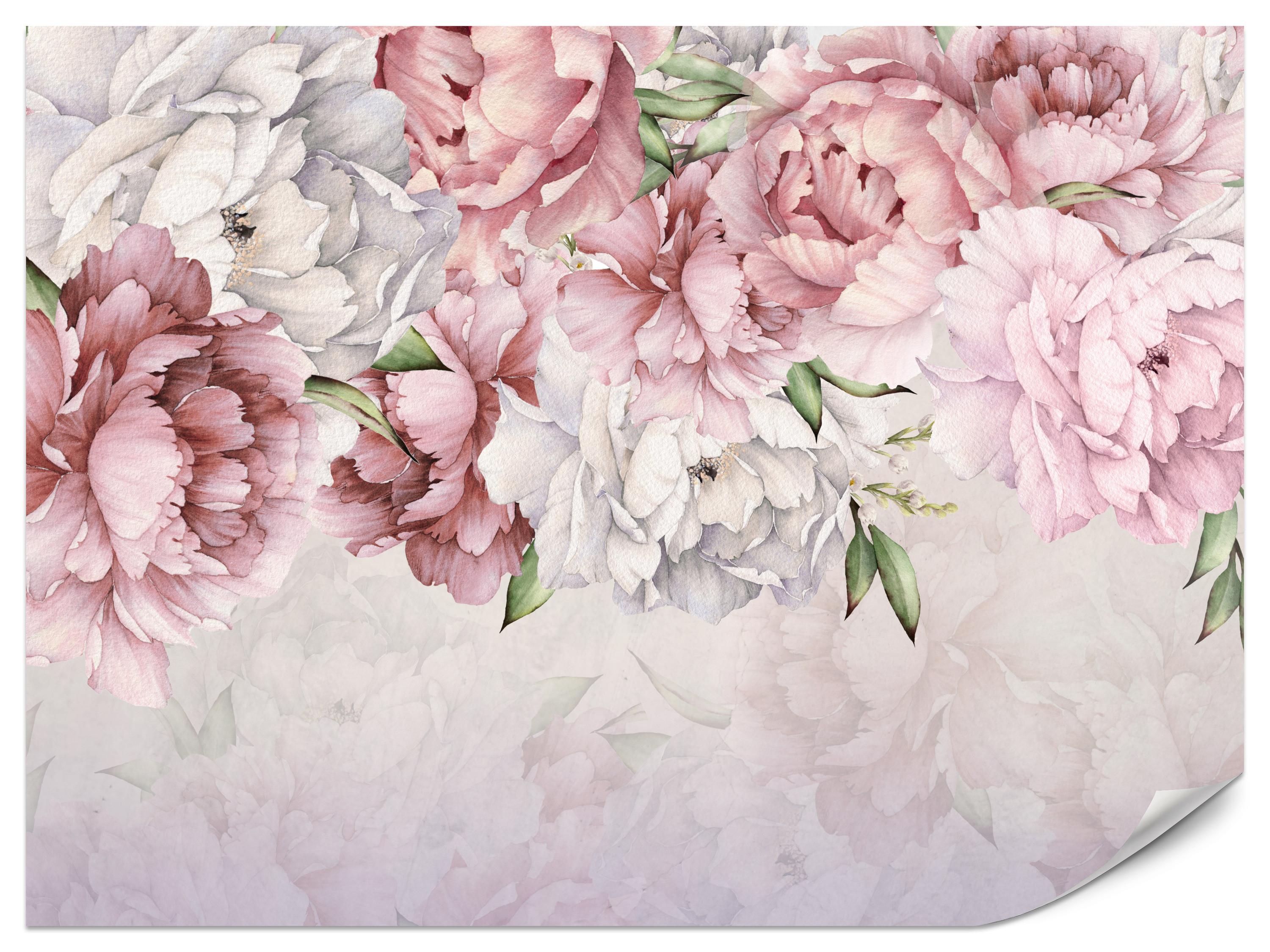 FOTOTAPETE für Schlafzimmer Rosa Zarte Pfingstrosen Natur 300x210 - Violett/Rosa, Papier (300/210cm) - Muralo
