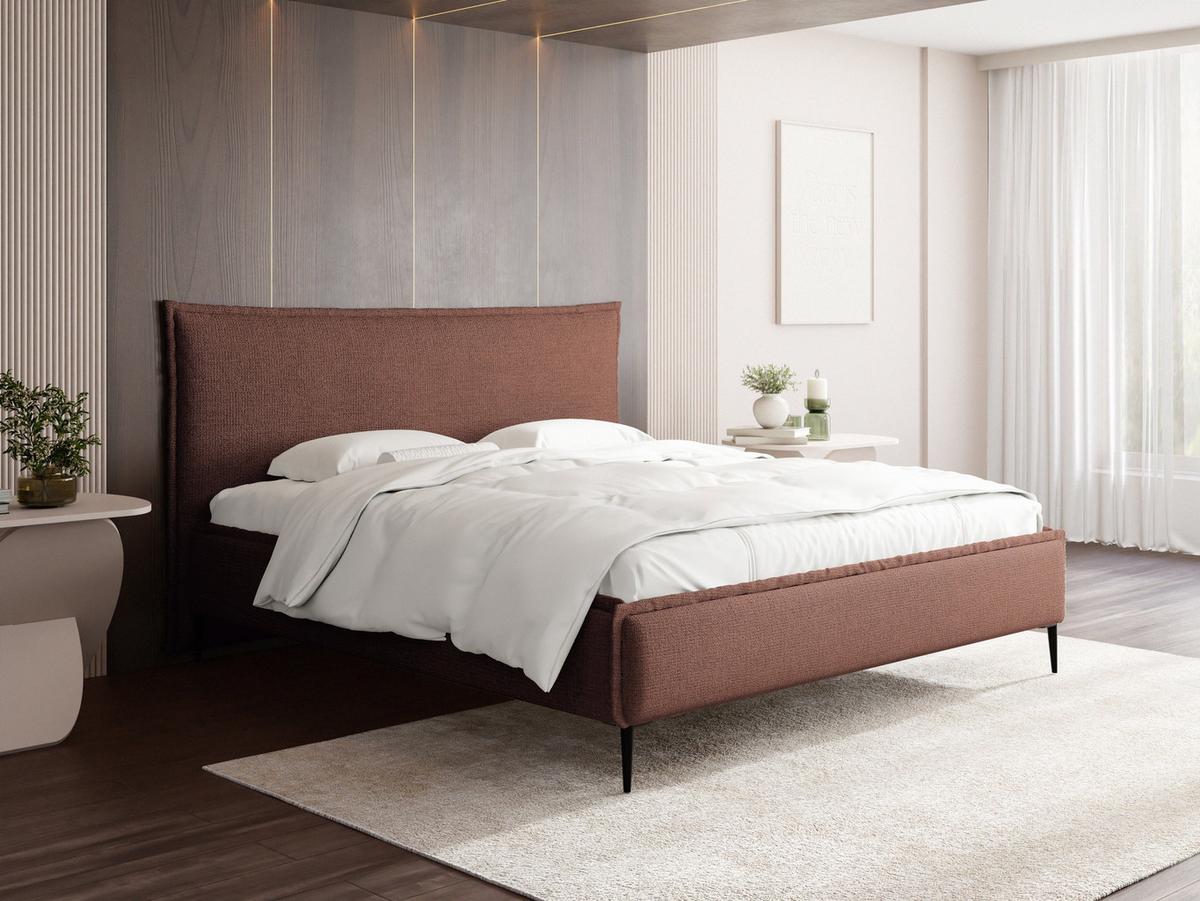 POLSTERBETT Pillow Rise mit Bettkasten, Lattenrost & hohen Metallfüßen in Terrakotta Chenille 200x200 cm - Birkefarben/Terracotta, Holz/Holzwerkstoff (200/200cm) - WFL GROUP