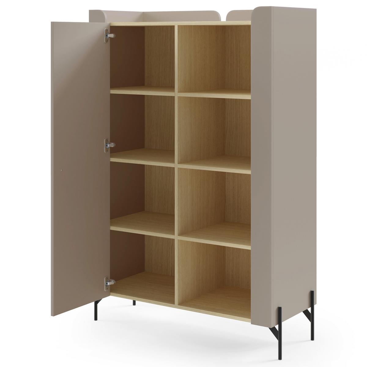 BÜCHERREGAL Sorella mit 1-türig, 3 offenen Regalböden, 100 cm, Porcini + Eiche Mavelie - Eichefarben/Cappuccino, Leder/Holzwerkstoff (100/151/51cm) - Beautysofa