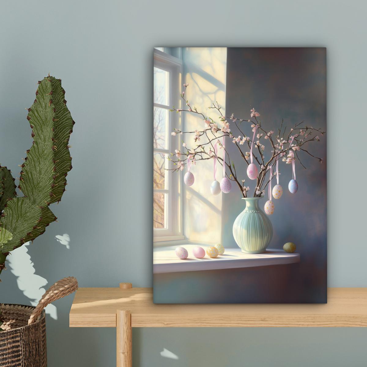 LEINWANDBILD Stillleben - Vase - Osterzweig Deko Wohnzimmer 20x30 cm - Hellblau, Textil (20/30cm) - MuchoWow