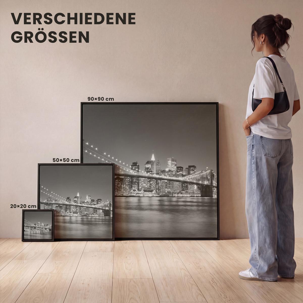 LEINWAND Bilder mit Rahmen - New York - Brücke - Brooklyn - Schwarz und weiß - Architektur - 20x20 - Schwarz, Textil (20/20cm) - MuchoWow