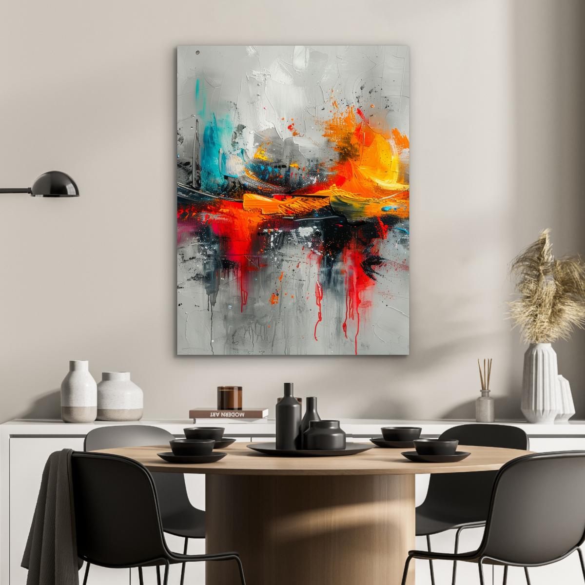 METALLBILD Moderne Kunst - Orange - Grau - Abstrakt 60x80 cm - Hellgrau, Metall (60/80cm) - MuchoWow
