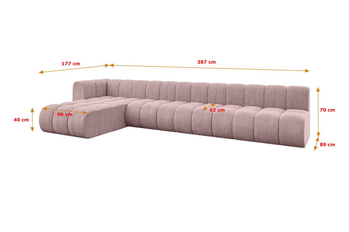 ECKSOFA modulares Sofa Darnel-L3 - 387x177x70 cm Rosa - Rosa, Holzwerkstoff/Textil (387/177cm) - ALTDECOR