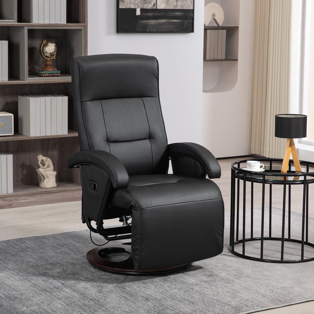 RELAXSESSEL Drehbarer Fernsehsessel mit Liegefunktion, Verstellbarer Rückenlehne - Schwarz, Kunststoff (66/107/86cm) - HOMCOM