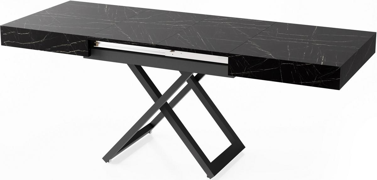 COUCHTISCH Cavetta U höhenverstellbar ausziehbar, Marmor Schwarz 120-200/80/27-76 cm - Anthrazit/Schwarz, Holzwerkstoff/Metall (80/200/76cm) - WFL GROUP