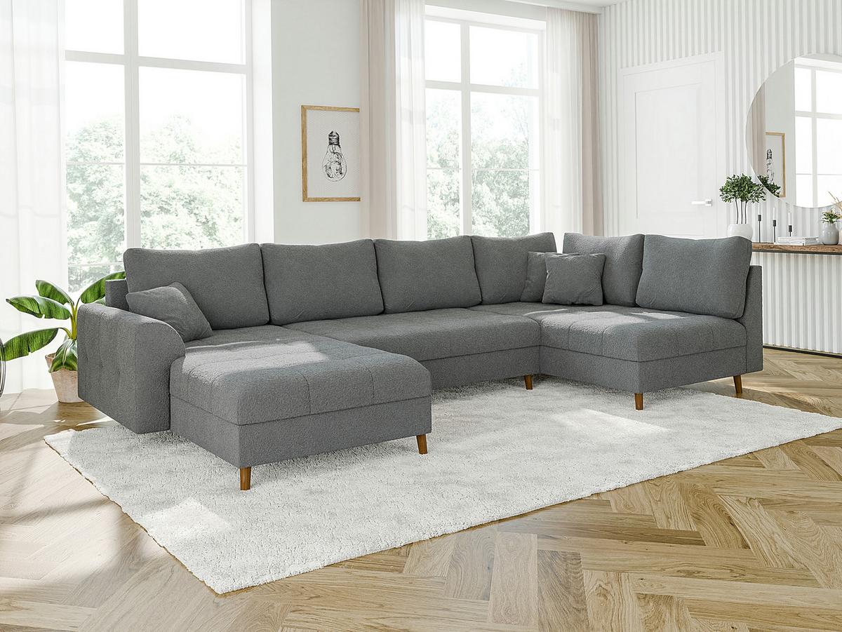 WOHNLANDSCHAFT Henrik Grau Boucle - Ottomane Links - Braun/Grau, Holz/Textil (310/81/161cm) - S-Style