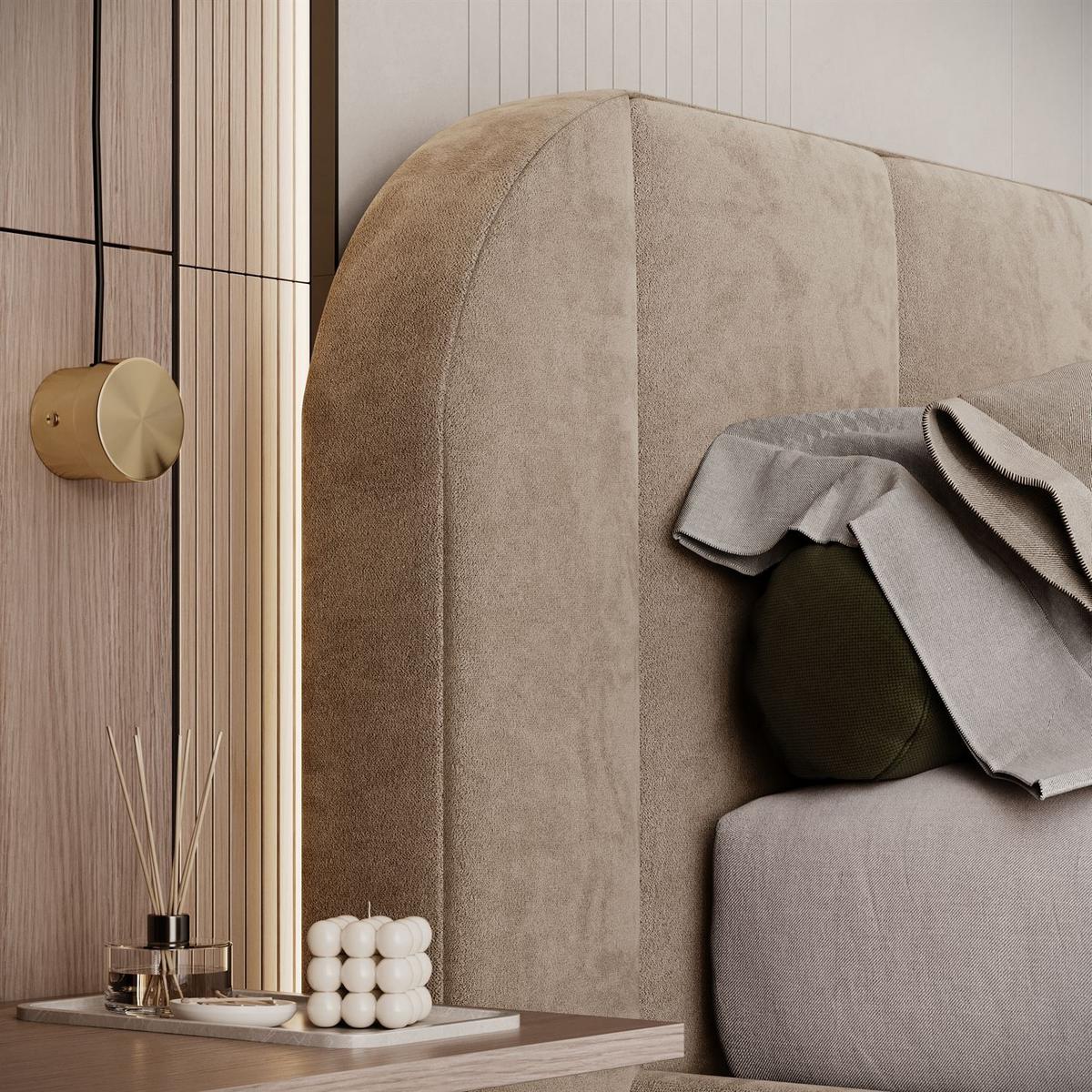 BETT AMARA 140x200 gepolstert mit Stauraum und Lattenrost, Royal Velvet 170 - Beige, Textil (140/200cm) - Lookway
