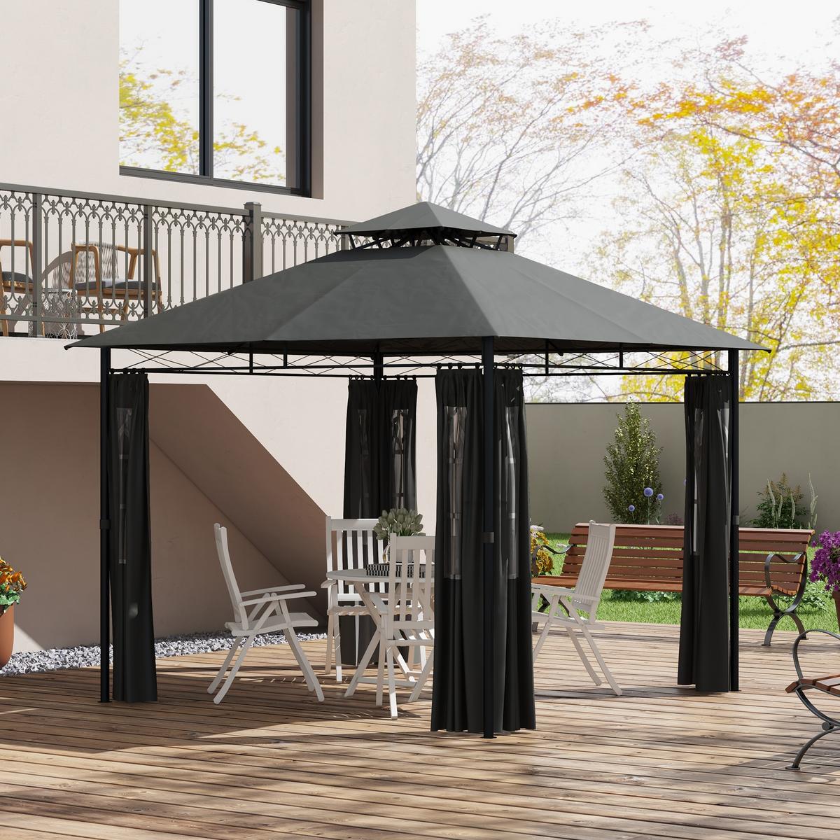 PAVILLON, Dunkelgrau, Metall, Polyester - Dunkelgrau, Metall (300/288/300cm) - Outsunny