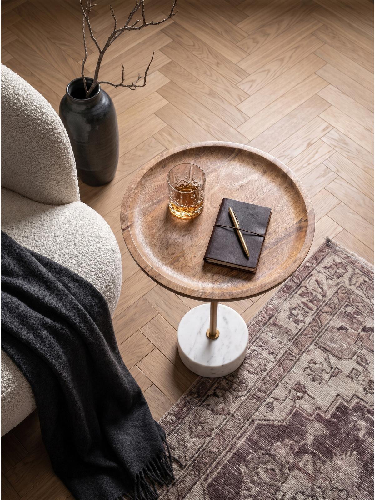 BEISTELLTISCH DURANCE, Mango Massivholz, Weiß-Mango, Ø 40 x 55 cm - Goldfarben/Braun, Holz (40/40/55cm) - KADIMA DESIGN