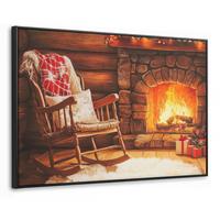 LEINWAND Bilder mit Rahmen - Winter - Weihnachten - Zuhause - Kamin - 140x90 - Bernsteinfarben, Textil (140/90cm) - MuchoWow
