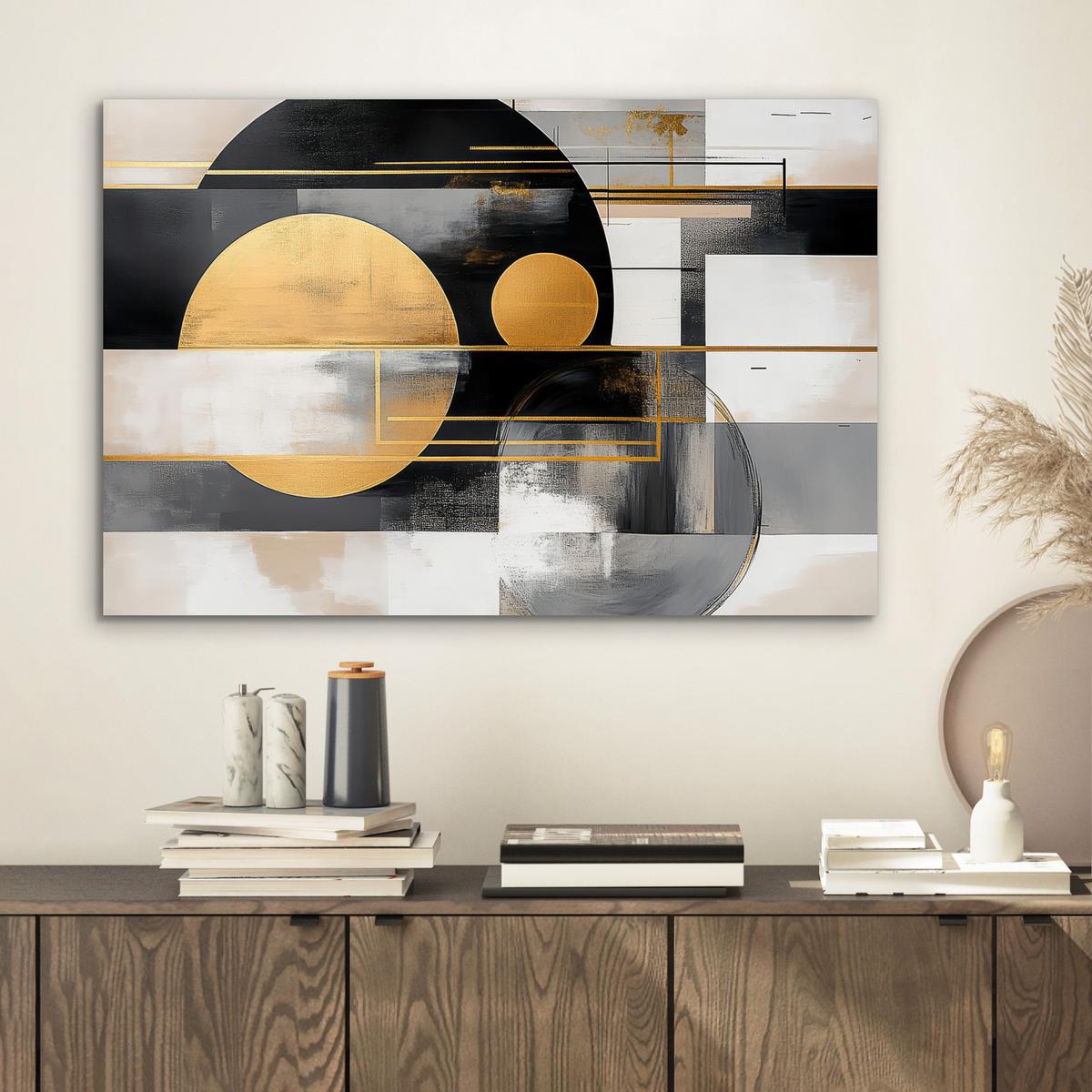 METALLBILD Abstrakt - Gold - Silber - Formen - Ästhetisch - Modern Wandbild 60x40 cm - Goldfarben, Metall (60/40cm) - MuchoWow