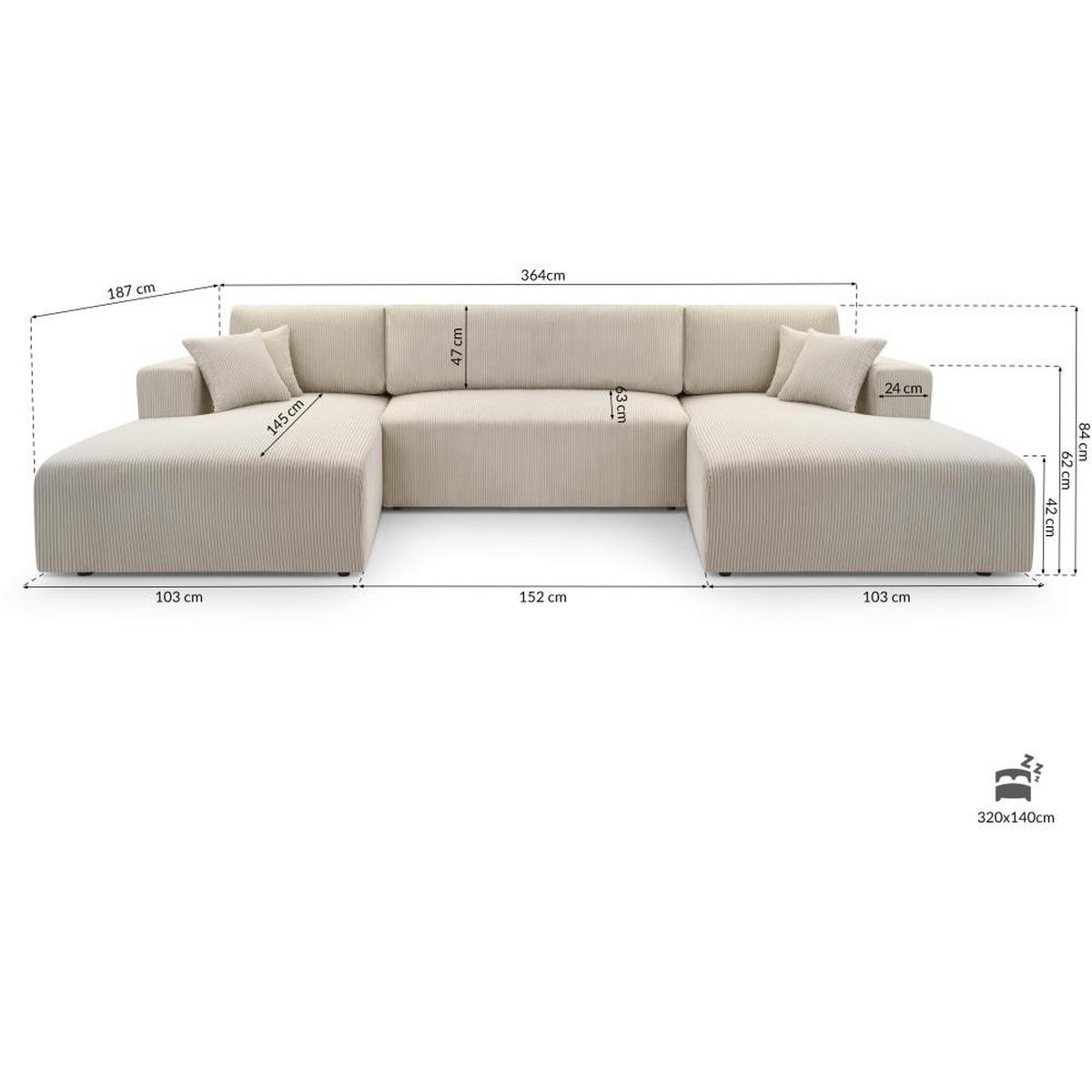 WOHNLANDSCHAFT Corso U 365 cm cappuccino - Schwarz/Cappuccino, Textil (364/84/187cm) - Beautysofa
