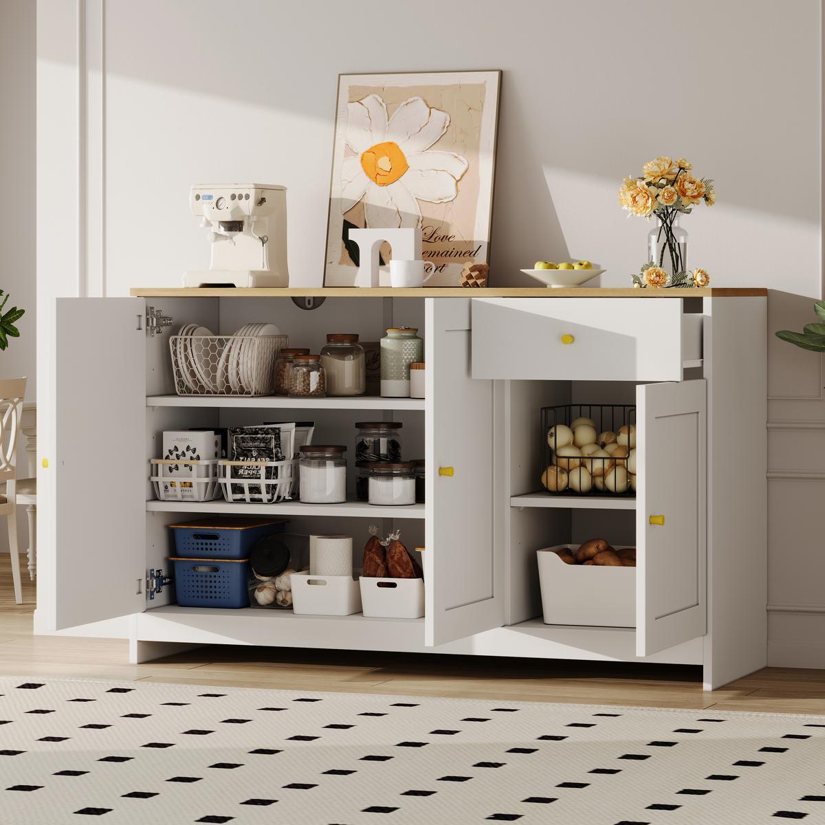 SIDEBOARD mdf in weiß & natur, 3 türen, 1 schublade & verstellbare böden - Weiß, Holzwerkstoff (120/75/40cm) - Urban Meuble