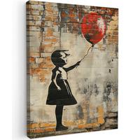 LEINWANDBILD Graffiti - Banksy - Mädchen - Straßenkunst Wandbild Wohnzimmer 60x80 cm - Sandfarben, Textil (60/80cm) - MuchoWow