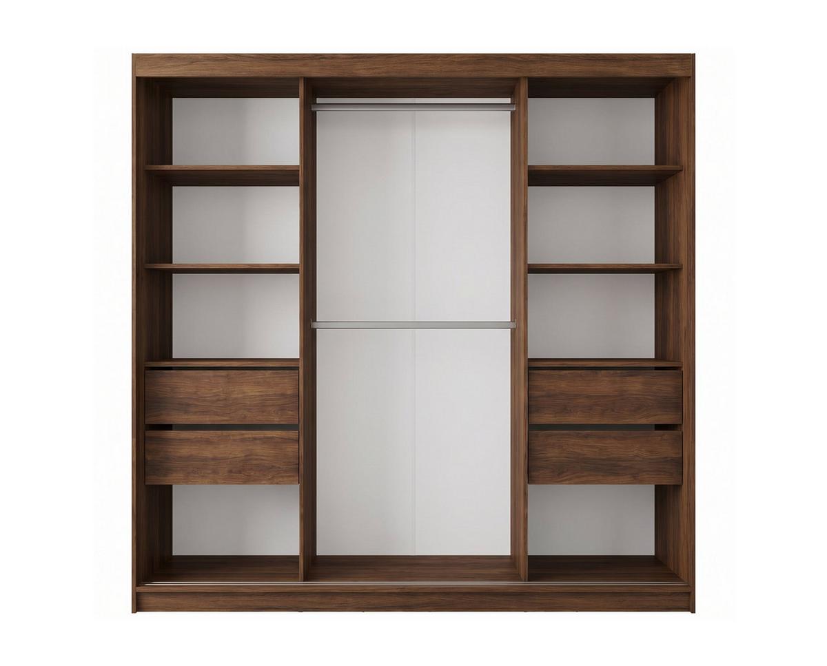 SCHWEBETÜRENSCHRANK BELLINA 200/216/61 cm Modern Kleiderschrank 2-türig mit Spiegel Nussbaumfarben - Nussbaumfarben, Holzwerkstoff (200/216/61cm) - MASSENO