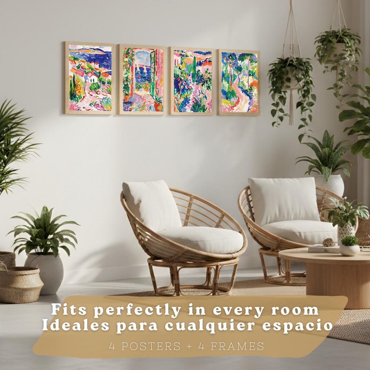 POSTER 4er Bilder-Set Wandbilder Maritim modern Wohnzimmer Deko, Schlafzimmer, Küche, Badezimmer Leichter Holzrahmen A4 - Beige, Papier (29.7/1/21cm) - Nacnic