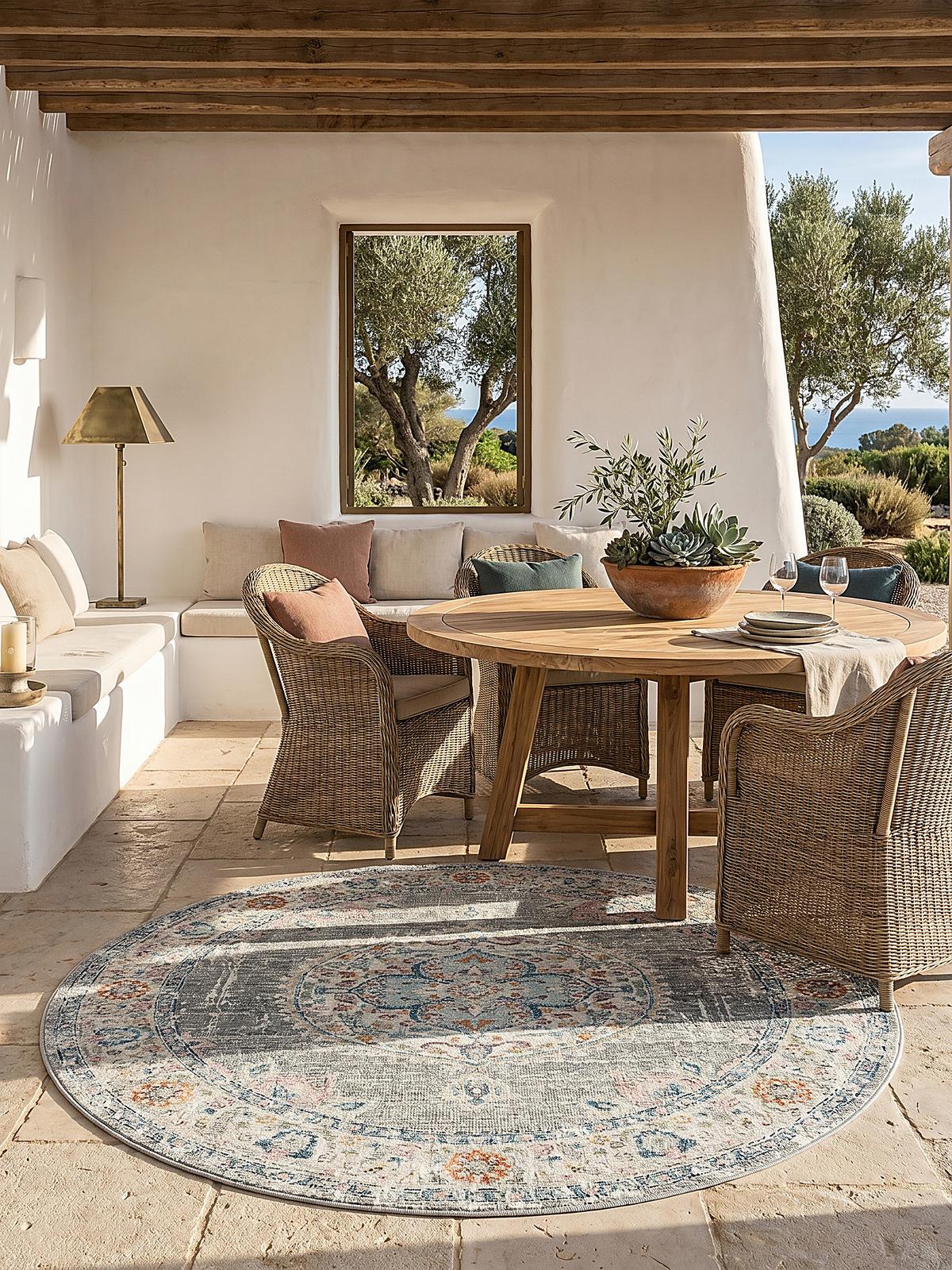 TEPPICH Outdoor Orientalisch LIMMAT Polypropylen Grau 120 x 120 cm - Grau, Textil (120/120cm) - KADIMA DESIGN