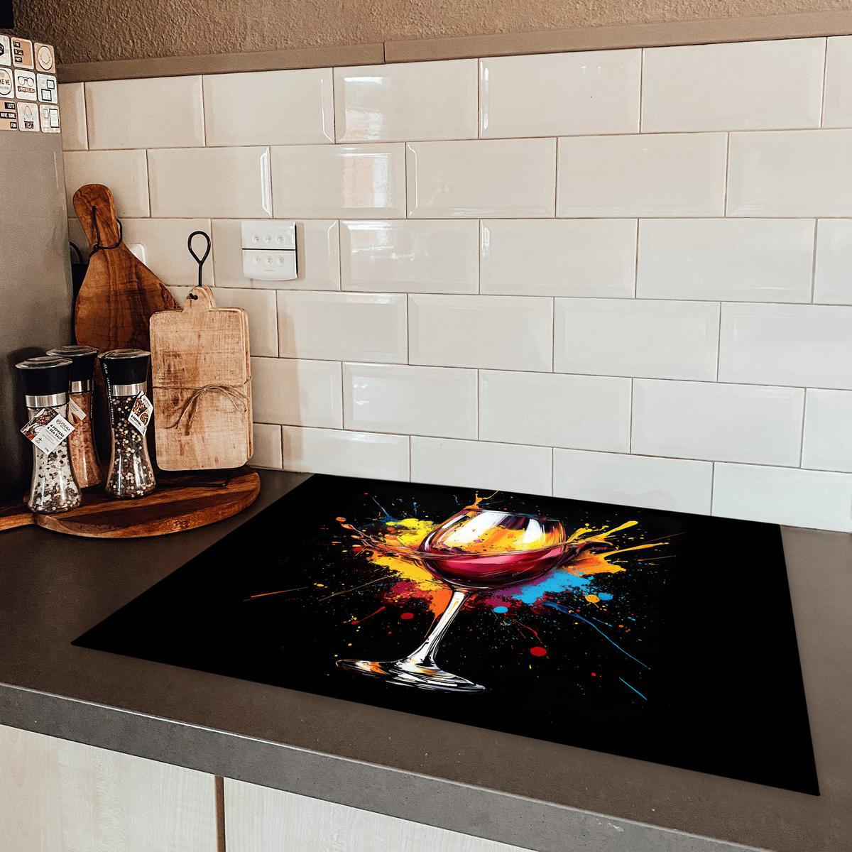 HERDABDECKPLATTE Wein - Glas - Graffiti - Getränk - Rot - Farbe Induktionsmatte 71x52 cm - Weinrot, Kunststoff (71/52/0.2cm) - MuchoWow
