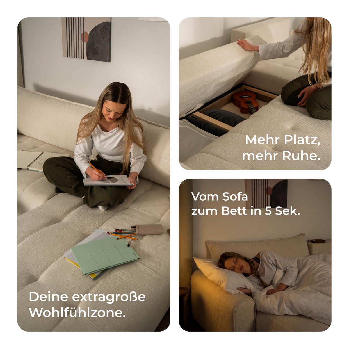 ECKSOFA FRIGA Olivgrün Strukturstoff mit Schlaffunktion - Olivgrün, Holz (283/185cm) - MASSENO