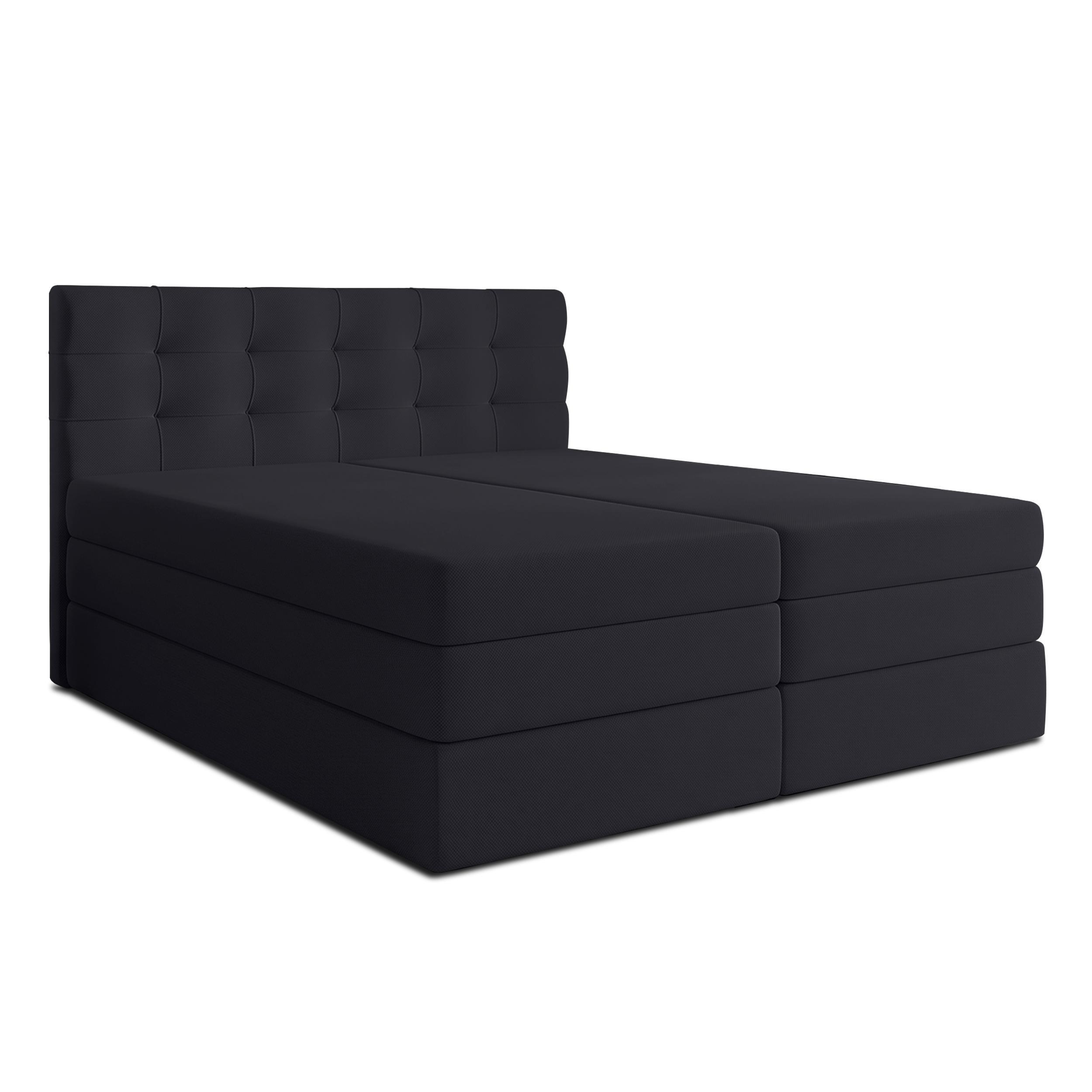 BOXSPRINGBETT FINIKE 180x200 cm mit Bettkasten und 2 Matratzen - Schwarz + TOPPER - Schwarz, Holz/Holzwerkstoff (180/200cm) - AX Living