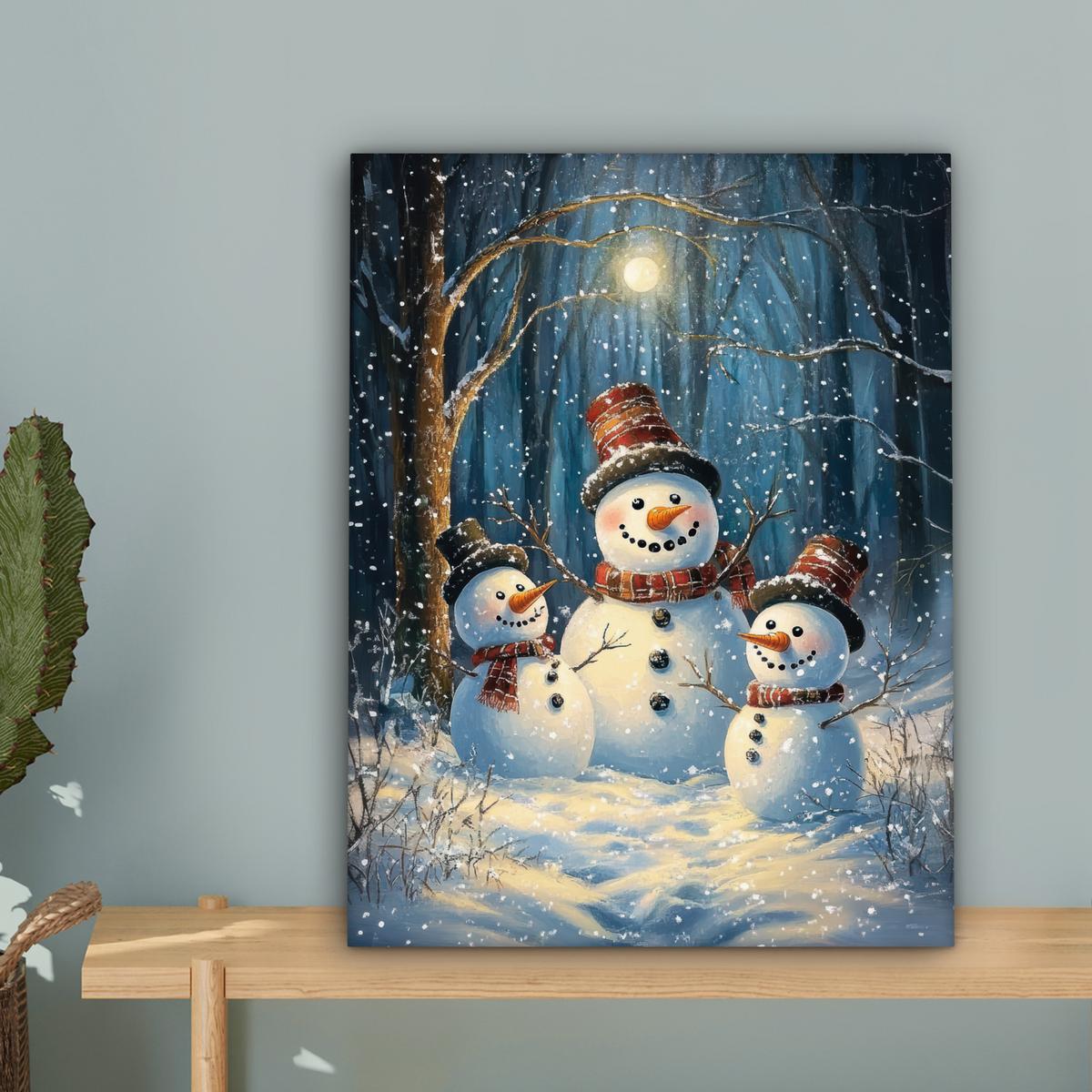 LEINWANDBILD Schneemann - Schnee - Winter - Wald Room Decor 30x40 cm - Hellblau, Textil (30/40cm) - MuchoWow