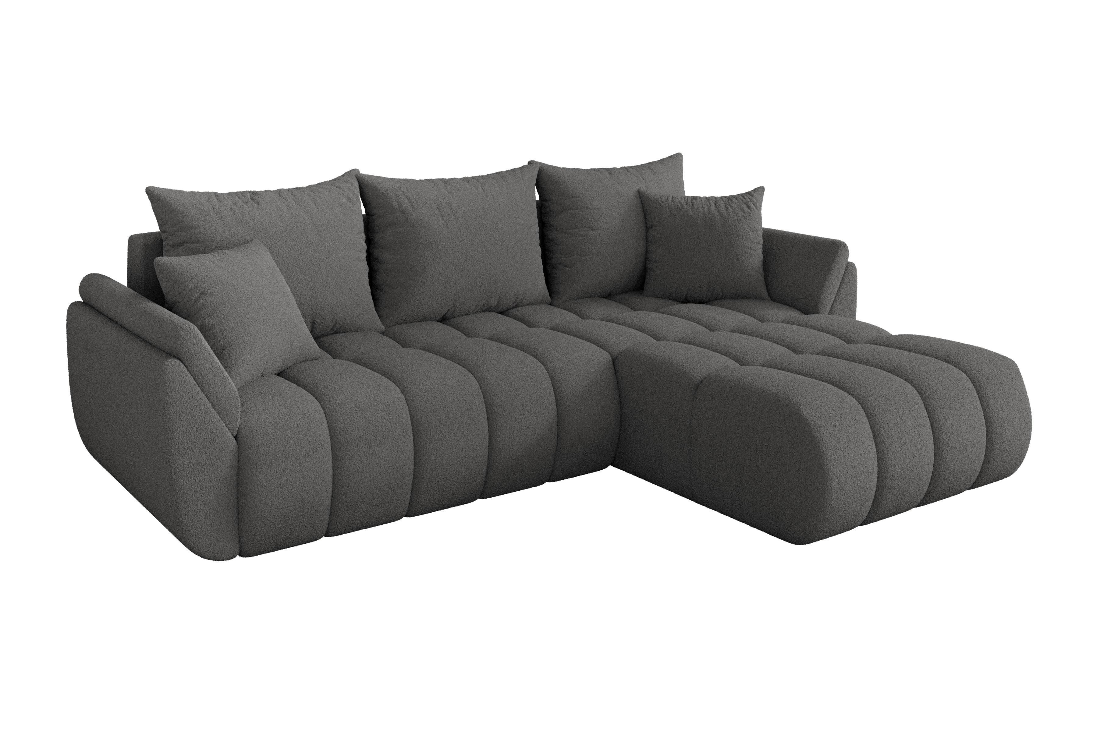 ECKSOFA mit Schlaffunktion Ottomane Rechts TOKO-L-v1 277x194x86 Grau Bouclé - Schieferfarben/Schwarz, Holzwerkstoff/Kunststoff (277/194cm) - ALTDECOR