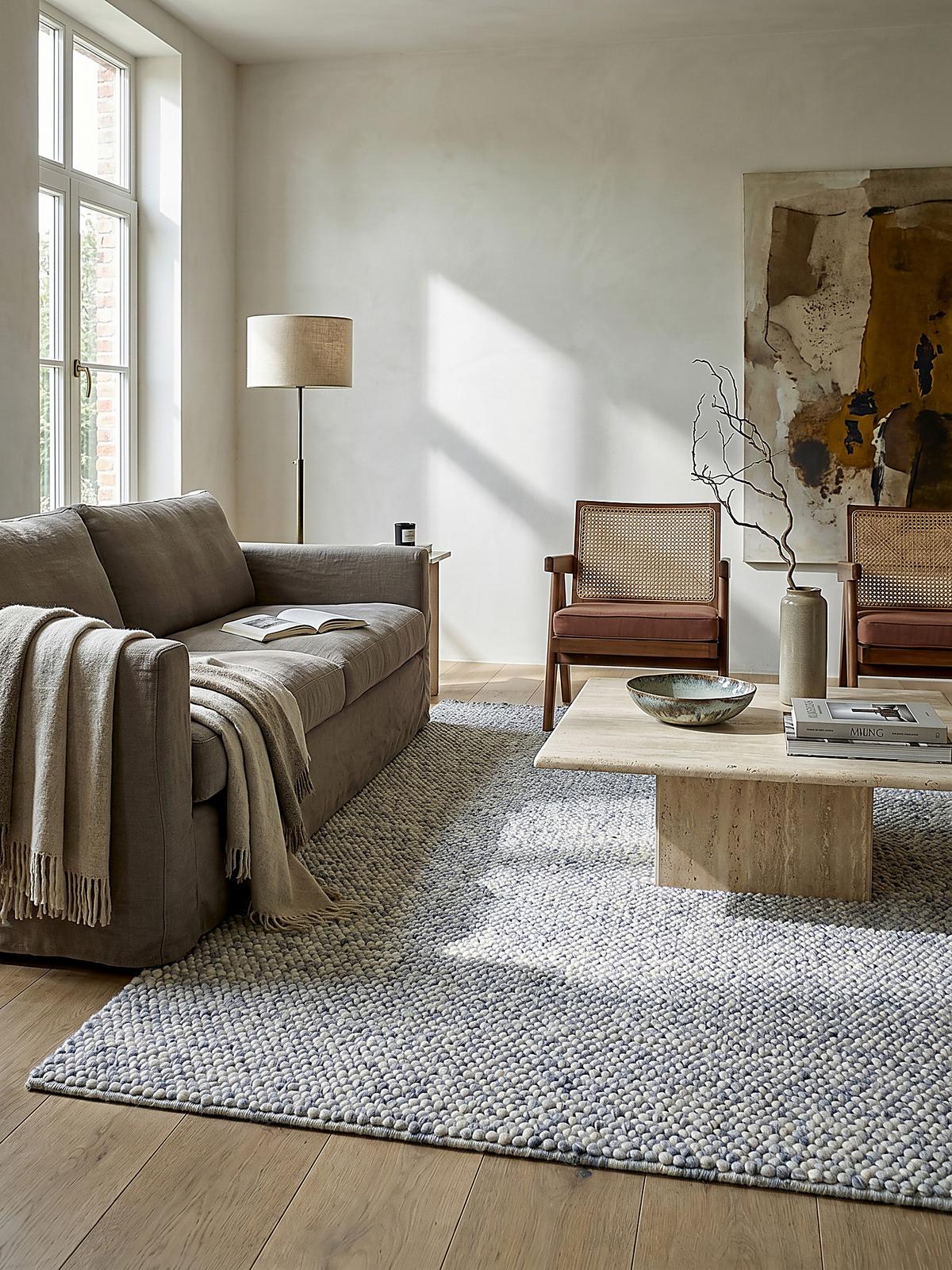 WOLLTEPPICH handgewebt MEDWAY, einfarbig, Hellblau, 80 x 150 cm - Blau, Textil (150/80cm) - KADIMA DESIGN