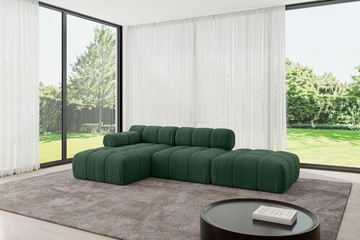 ECKSOFA modulares Sofa Lizur-L1 - 285x160x70 cm Grün Cord - Grün, Holzwerkstoff/Textil (285/160cm) - ALTDECOR