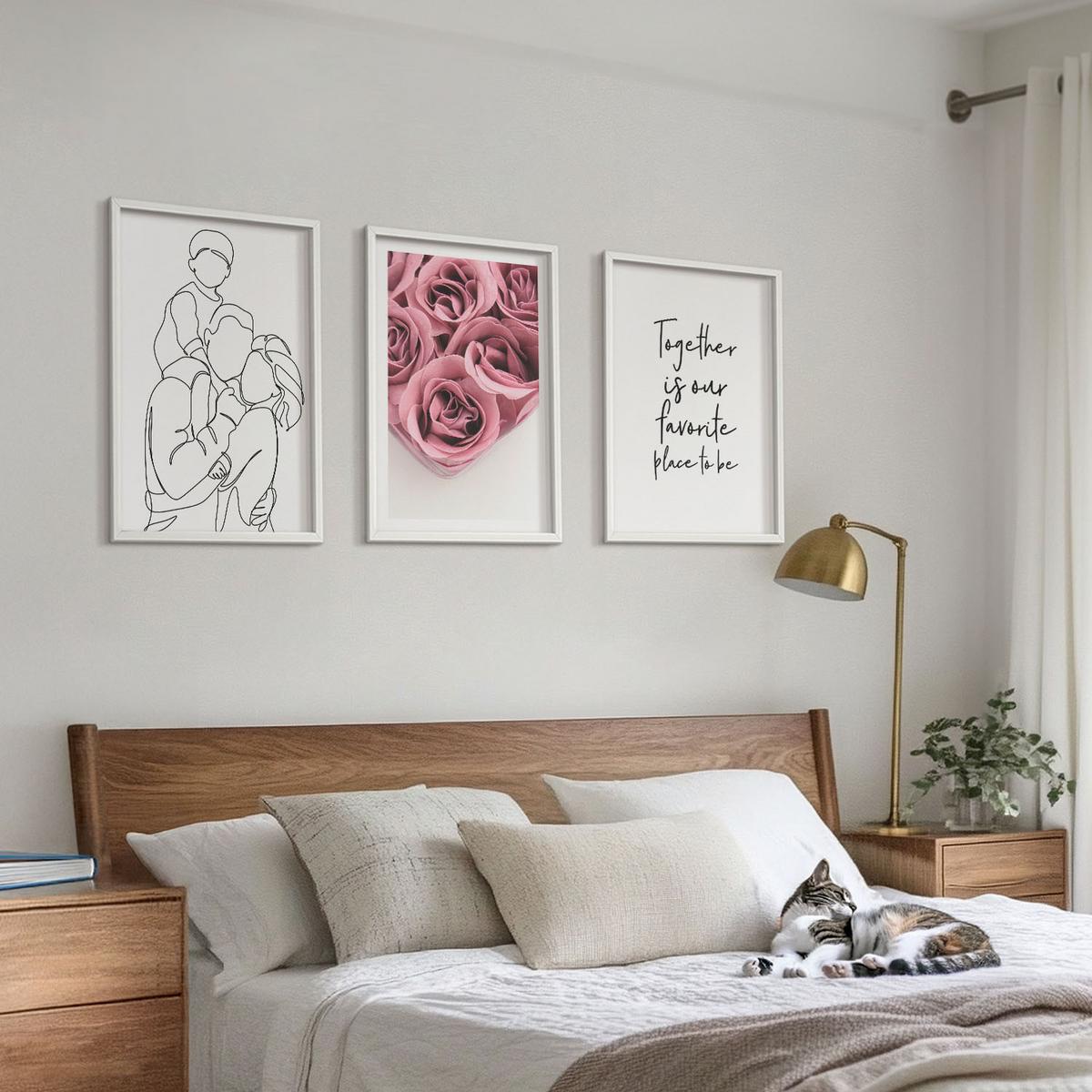 BILDER SET 3er Set - 40x60 cm Weißer Rahmen - Rosensträuße als Familienzeichnung - Weiß, Kunststoff (40/60cm) - TULUP
