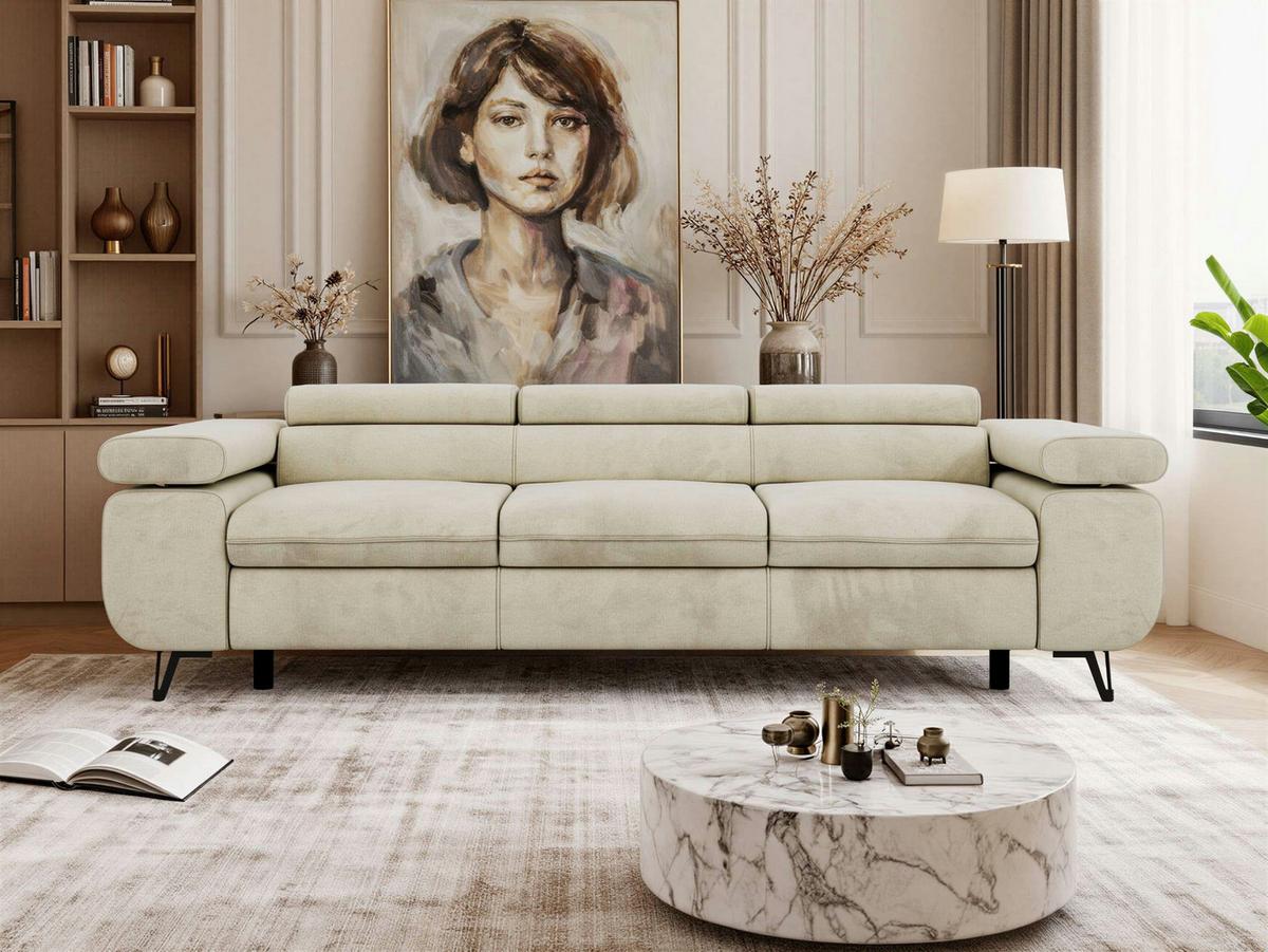 3-SITZER SOFA PETER - Beige Velvet - Beige/Schwarz, Textil/Metall (262/76/99cm) - MKS