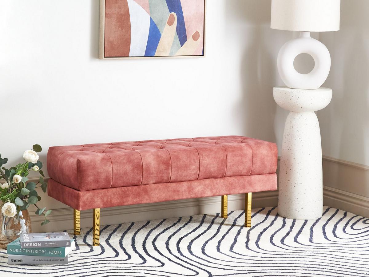POLSTERBANK Samtstoff Rosa Roseville - Pink, Textil (117/44/40cm) - Beliani