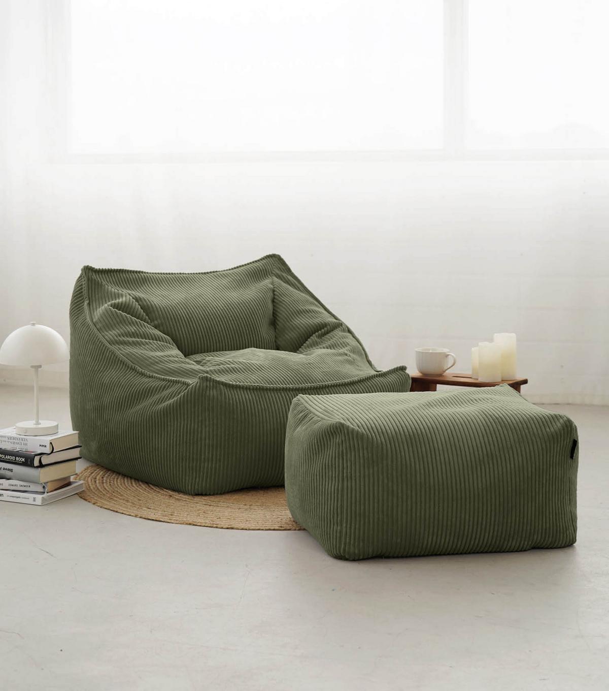SITZSACK Cord Snug mit Hocker - Grün, Textil (80/60/83cm) - Mokebo