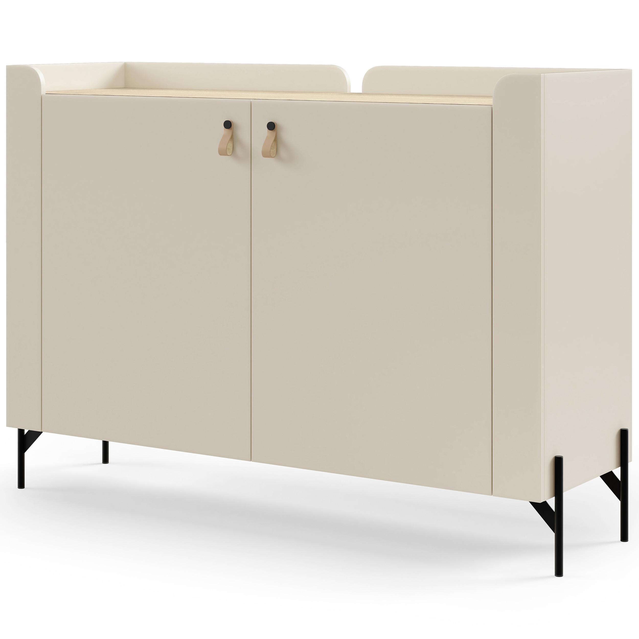 KOMMODE Sorella mit 2 Türen, 130 cm, für Jugendzimmer, Macadamia + Eiche Mavelie - Eichefarben/Beige, Leder/Holzwerkstoff (130/95/42cm) - Beautysofa