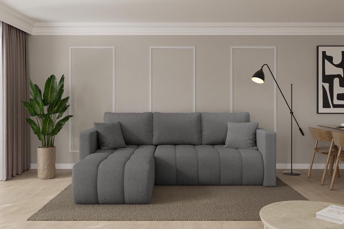 ECKSOFA mit Schlaffunktion Ottomane Links GARD-L 226x146x85 Grau Bouclé - Schieferfarben/Schwarz, Holzwerkstoff/Kunststoff (226/146cm) - ALTDECOR
