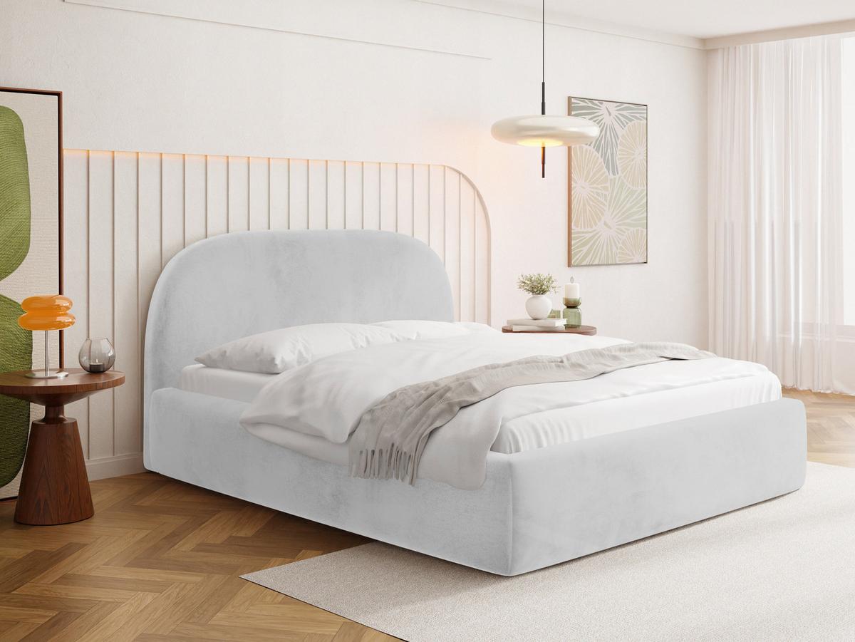 POLSTERBETT Puro mit Bettkasten, Hellgrau Samt 120 x 200 cm – mit Metall-Lattenrost - Birkefarben/Hellgrau, Kunststoff/Textil (120/200cm) - WFL GROUP