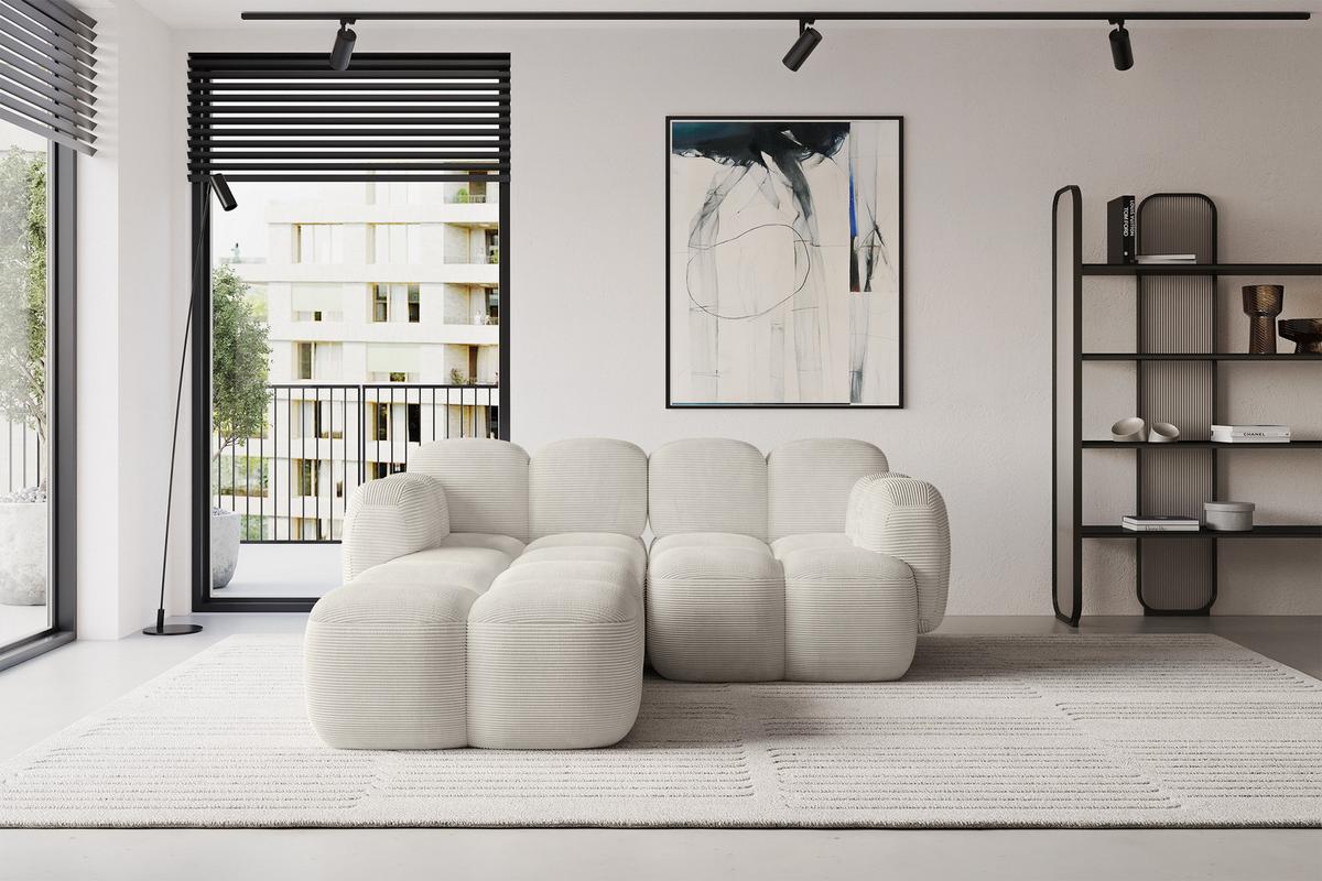 ECKSOFA modulares Sofa Links Miko-L1 214x205x75 Creme Cord - Schwarz/Mokka, Holzwerkstoff/Kunststoff (214/205cm) - ALTDECOR