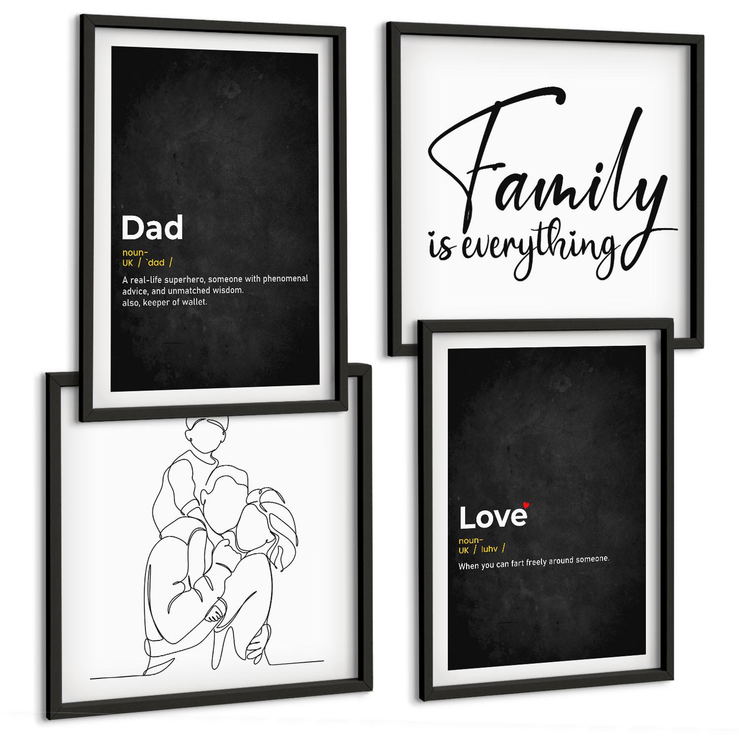 BILDER SET 4er Set - 50x50 cm & 40x60 cm Schwarzer Rahmen - Definitionen der Liebe in Familienzeichnungen - Schwarz, Kunststoff (50/50cm) - TULUP