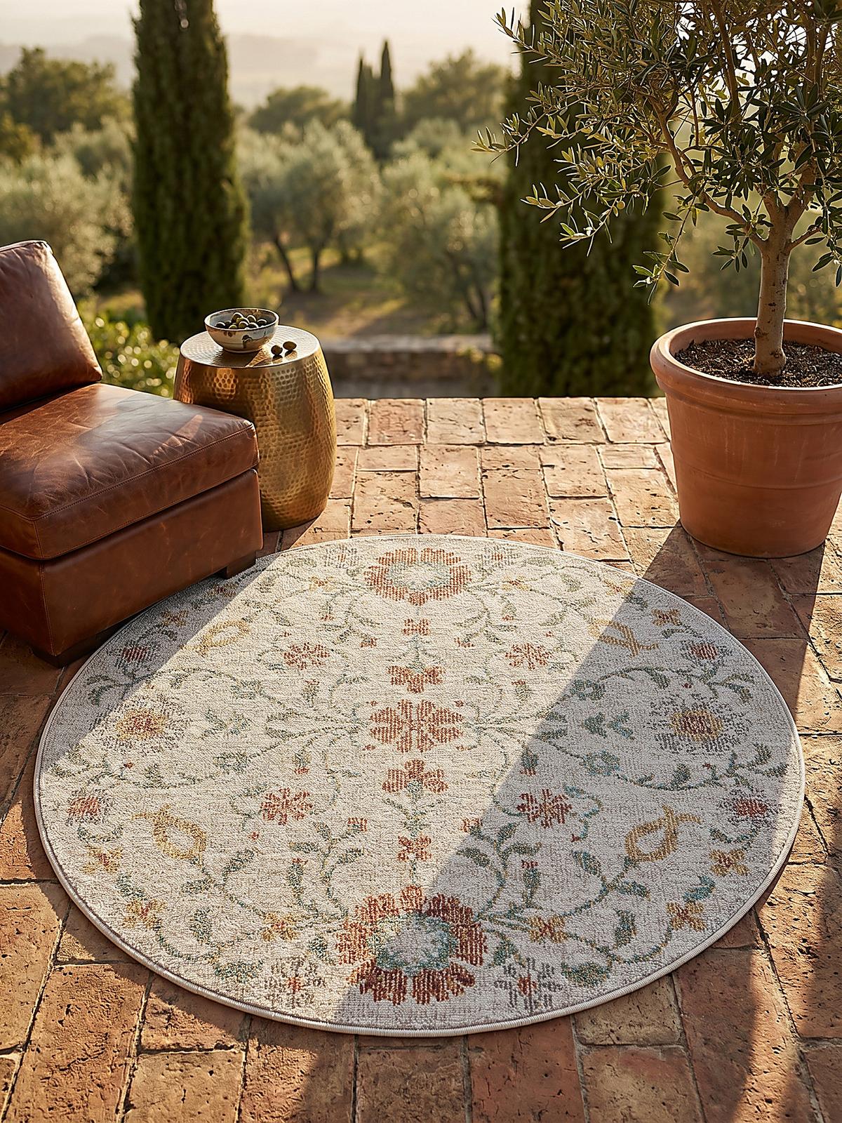 TEPPICH Outdoor Vintage LIMMAT Polypropylen Creme 120 x 120 cm - Beige, Textil (120/120cm) - KADIMA DESIGN