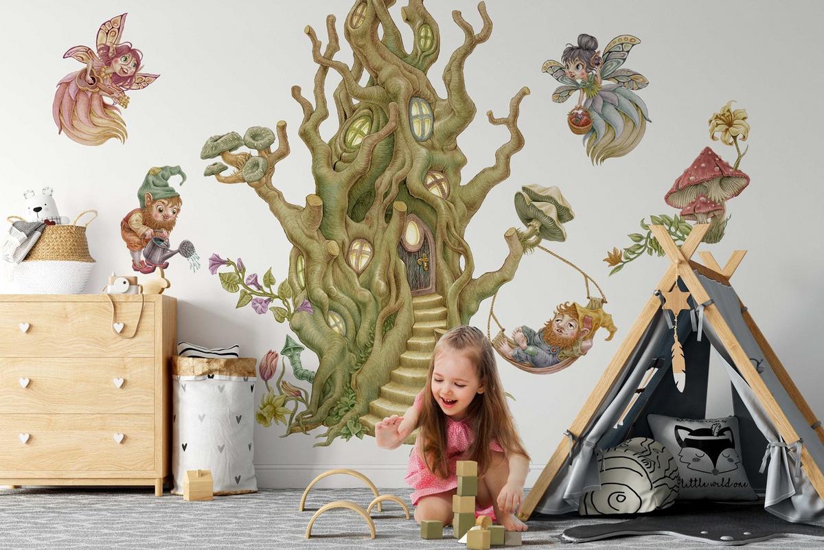 WANDAUFKLEBER 130x135cm - Feenwald - Multicolor, Kunststoff (130/135/0.1cm) - Wallfluent