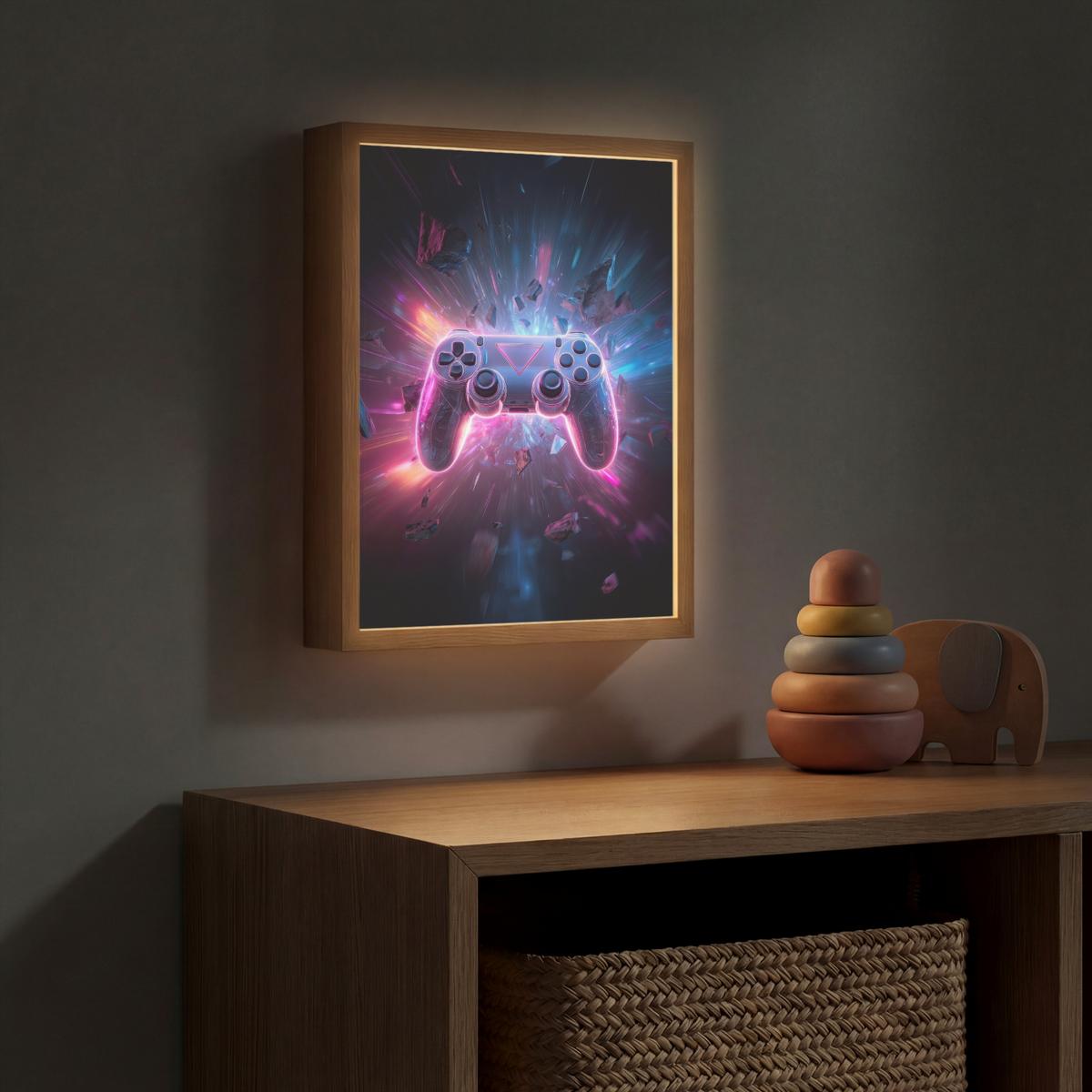 NACHTTISCHLAMPE MIT AKKU Controller - Neon - Explosion - Abstrakt 30x40 cm - Violett, Holzwerkstoff (8/30/40cm) - OnlyWow