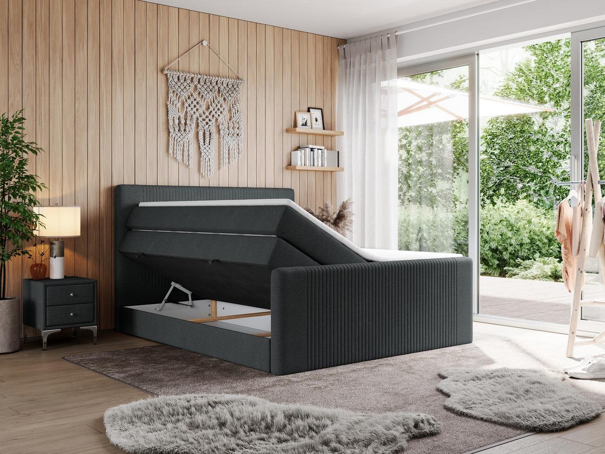 BOXSPRINGBETT KING DOREN 160/200 Dunkelgrau Struktur - H4 - Dunkelgrau, Holz/Textil (160/200cm) - MKS