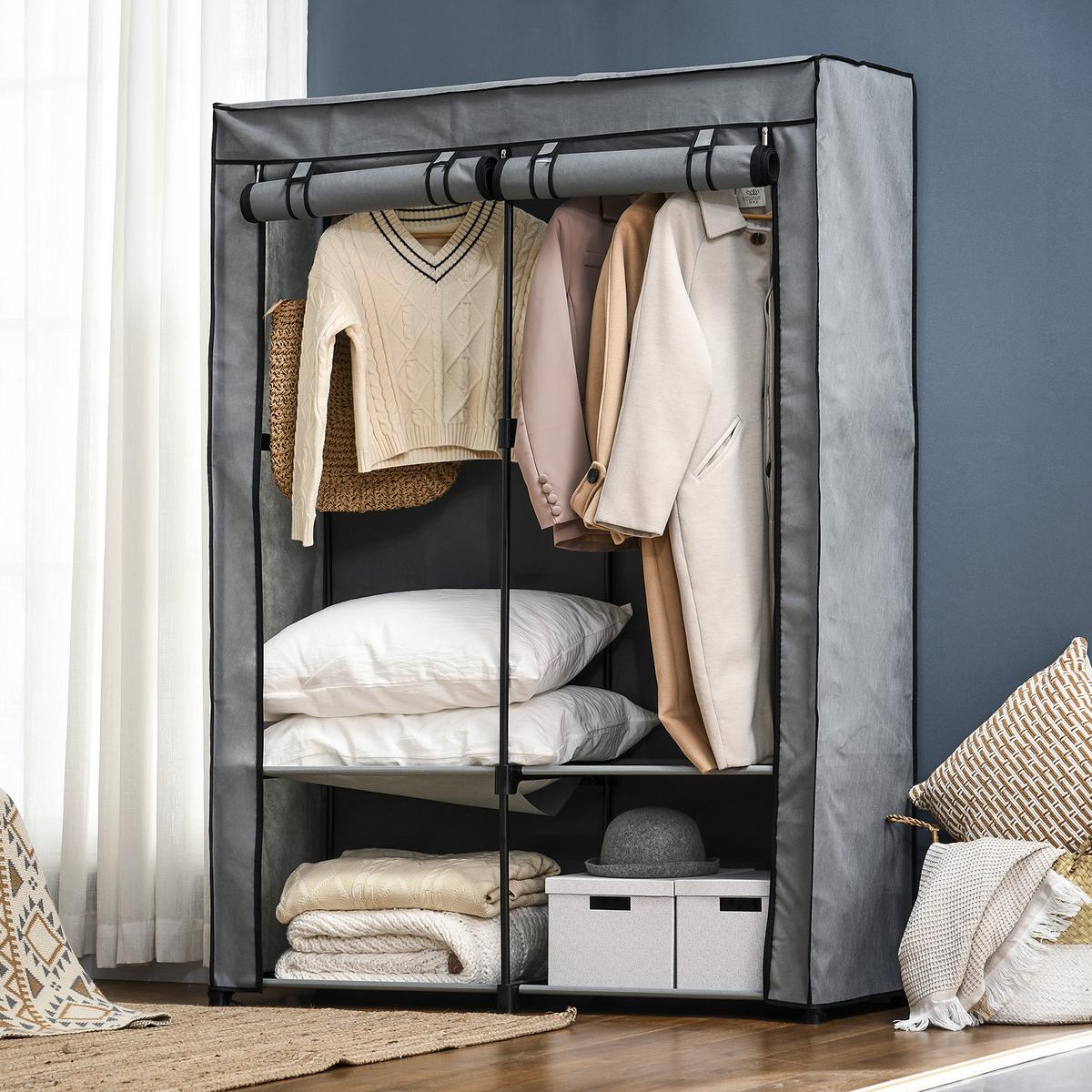 KLEIDERSCHRANK, Stoffschrank, Hellgrau - Hellgrau, Metall (49/170/118cm) - HOMCOM