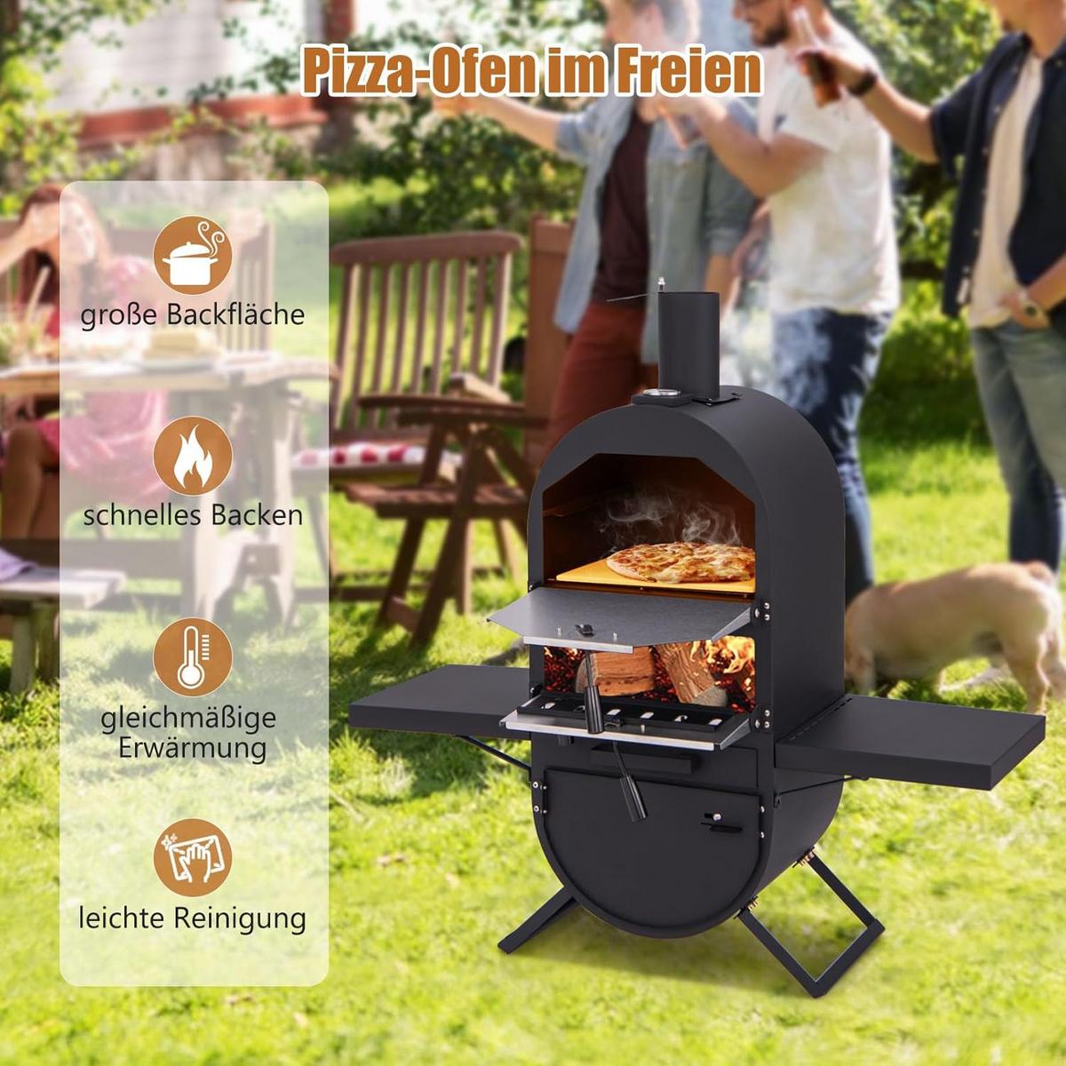 PIZZAOFEN Schwarz - Schwarz, Metall (98/98/31cm) - COSTWAY