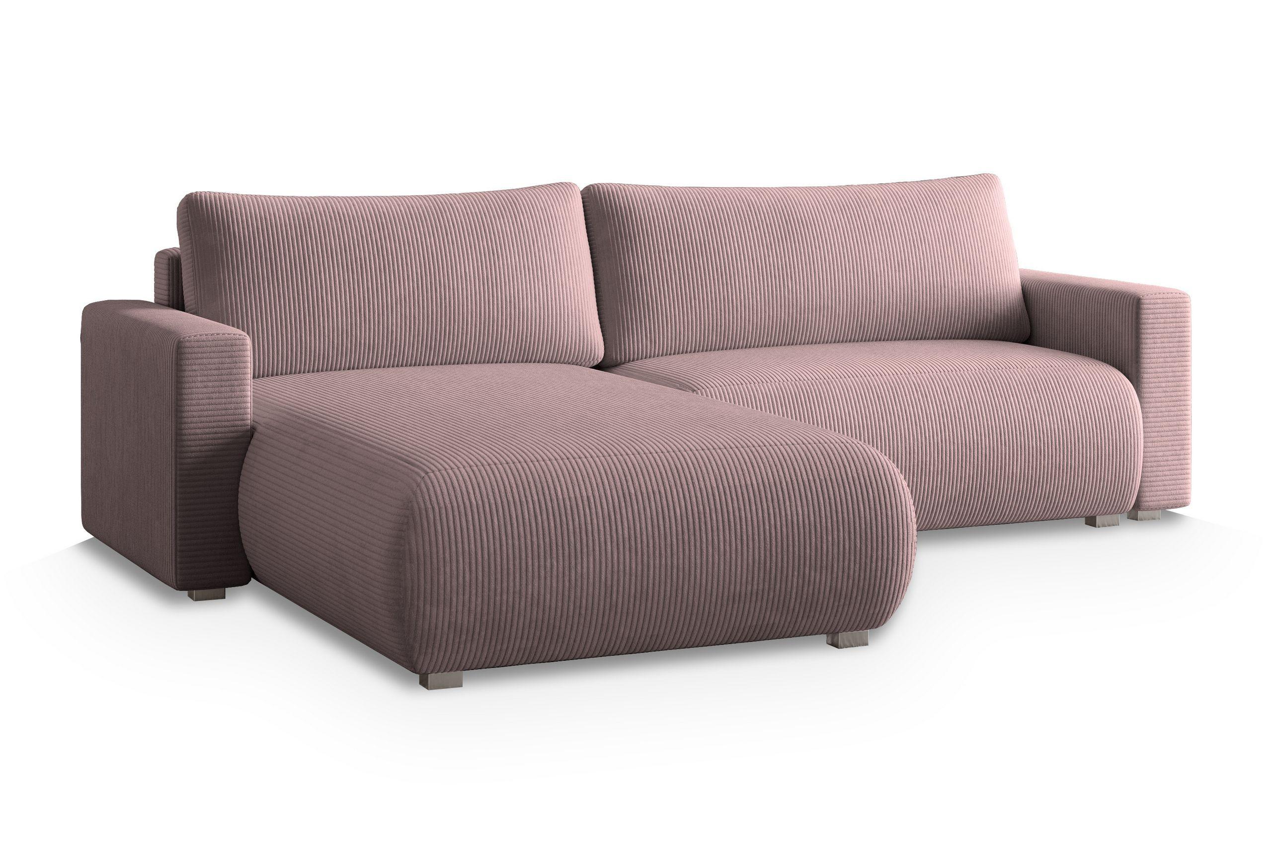 ECKSOFA TURIN P Lila Kordstoff mit Schlaffunktion - Lila/Grau, Holz/Kunststoff (265/183cm) - MASSENO
