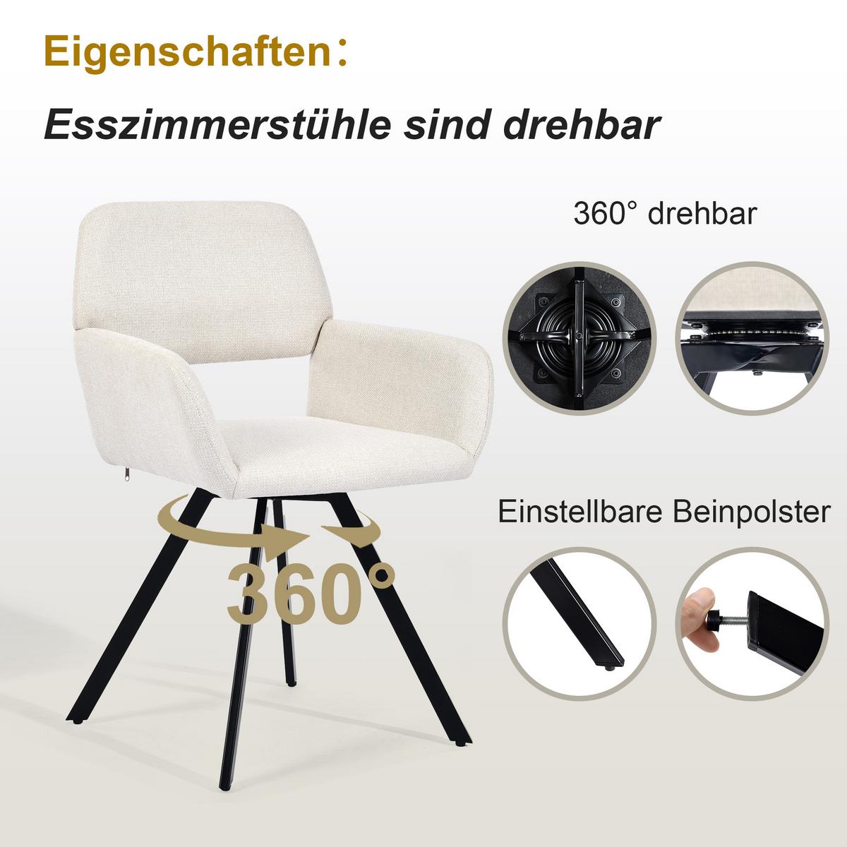 ESSZIMMER SET aus ausziehbarem Tisch und mit 4 drehbaren Stühlen - Beige/Schwarz, Holzwerkstoff/Metall (80/75/160cm) - Urban Meuble