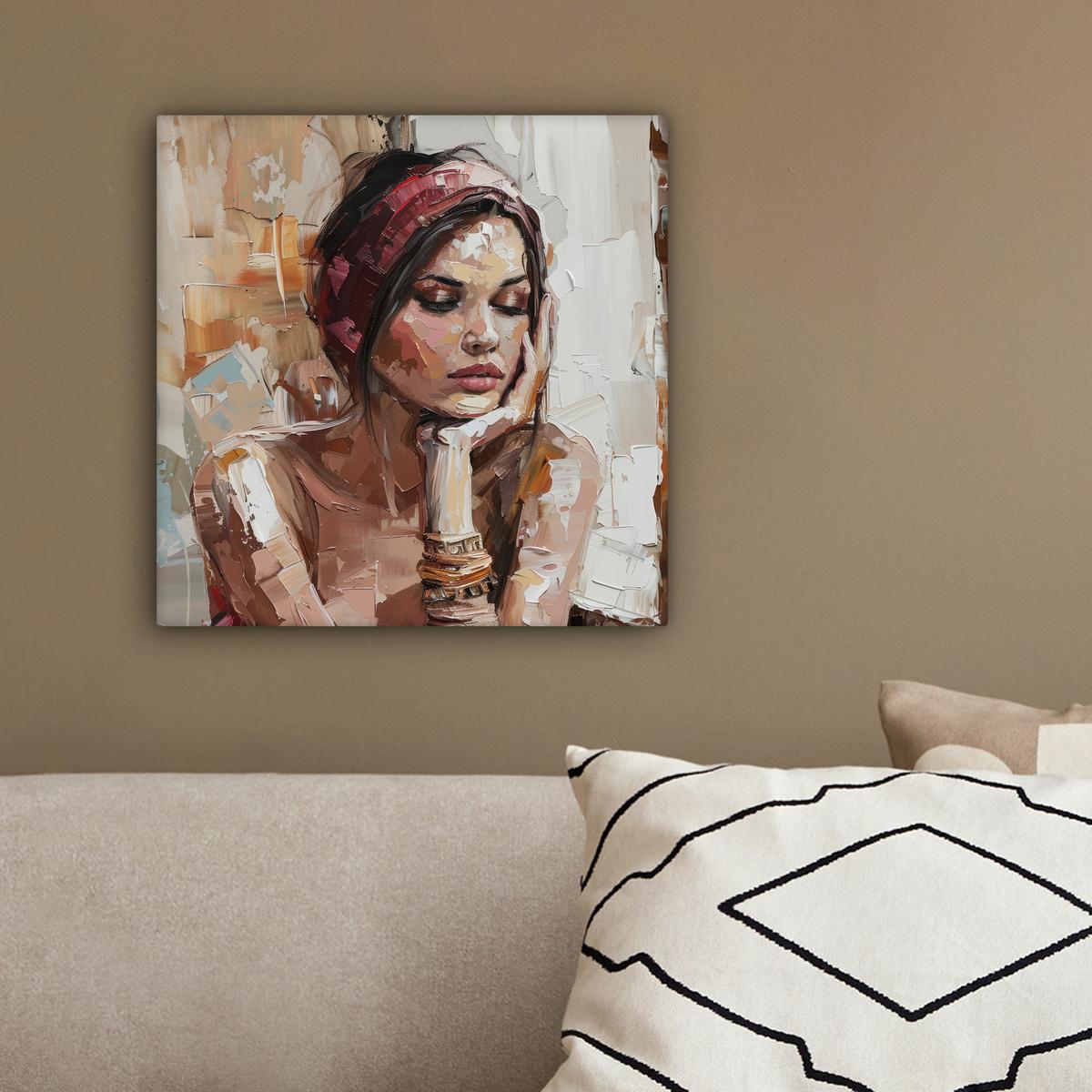 LEINWANDBILD Frau - Lackierung - Porträt - Modern Deko Wohnzimmer 20x20 cm - Altrosa, Textil (20/20cm) - MuchoWow